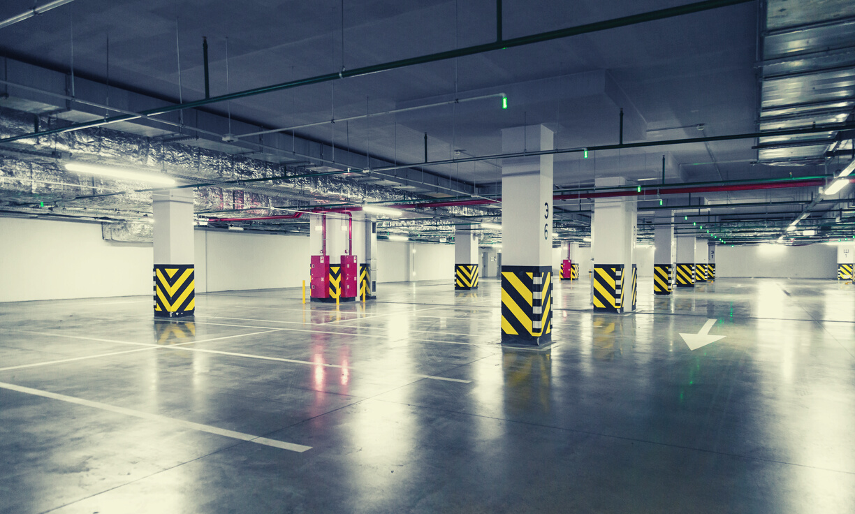 Empty underground parking garage